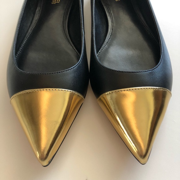 MICHAEL KORS Carissa Black Gold Cap Flats 5.5 - Picture 7 of 8